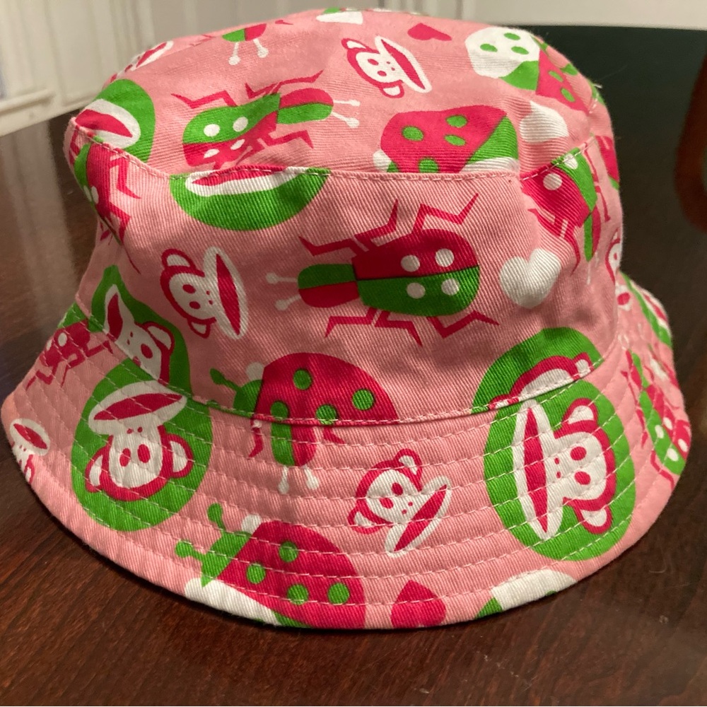 Paul Frank kids / child’s pink and bright green Julius Monkey ladybug hat